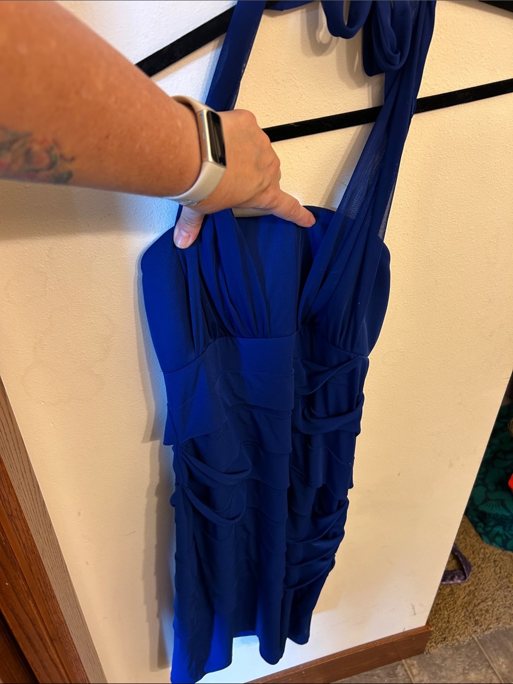Valerie Bertinelli Royal Blue Halter Ruffle Dress